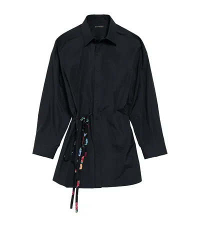 Balenciaga Cotton Floral Sash Mini Shirt Dress In Black