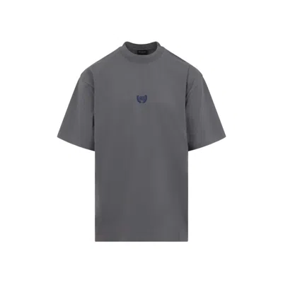 Balenciaga Cotton Grey T-shirt With Embroidered Logo In Gray