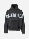 Balenciaga Black Hoodie With Logo Lettering On The Front And Logo Print On The Back In Cotton Man