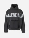 Balenciaga Black Hoodie With Logo Lettering On The Front And Logo Print On The Back In Cotton Man
