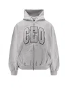 Balenciaga Zip Front Hoodie With Contrast Logo And Ribbed Details In Gray