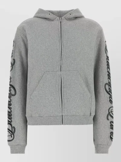 Balenciaga Cotton Hooded Sweatshirt Ribbed Cuffs Hem In Gold