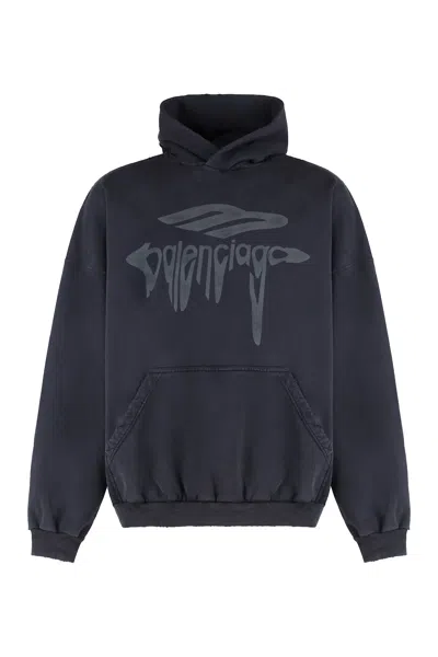 Balenciaga 3d Liquified Effect Cotton Hoodie In Black