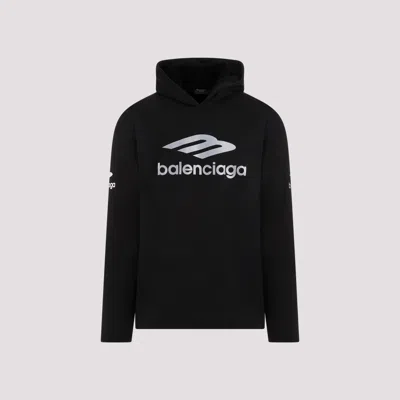 Balenciaga 3b Sports Icon Cotton Fleece Hoodie In Black