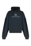 Balenciaga Hooded Design Cropped Cotton Sweatshirt In Blue