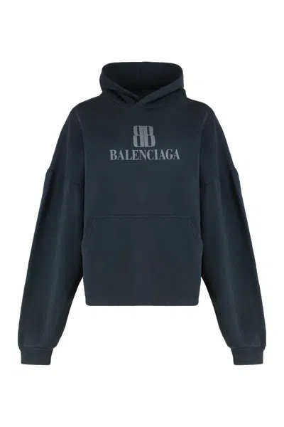 Balenciaga Cotton Hoodie In Blue