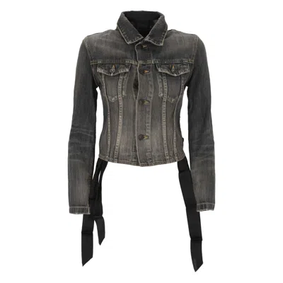 Balenciaga Dark Grey Denim Jacket With Laces Women In Gray