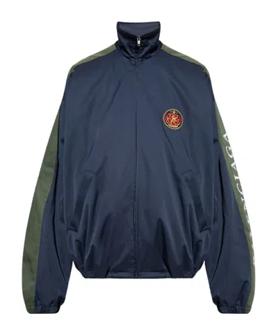 Balenciaga Cotton Jacket With Stand-up Collar In Blue