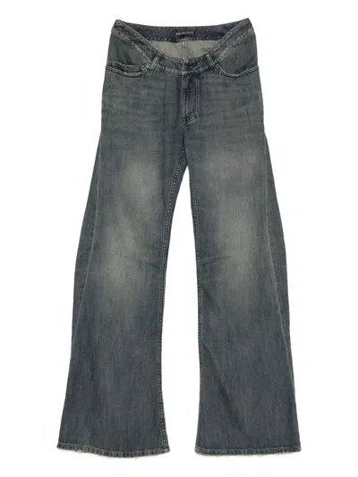 Balenciaga Wide-leg Low-rise Trousers Frayed Hem In Blue