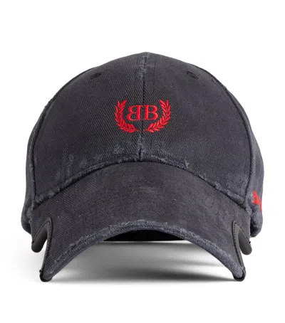 Balenciaga Logo Cotton Drill Baseball Cap In Washed Black