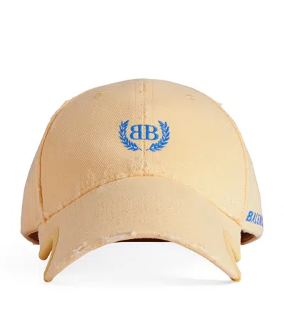 Balenciaga Cotton Laurel Baseball Cap In Yellow