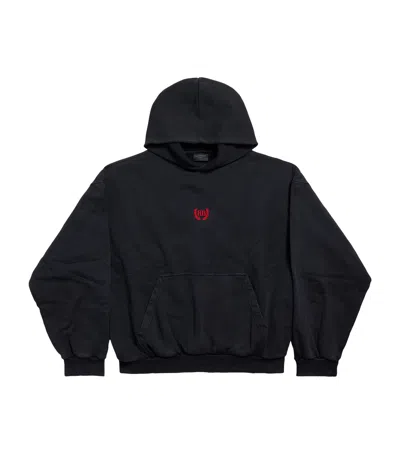 Balenciaga Cotton Laurel Crest Hoodie In Black