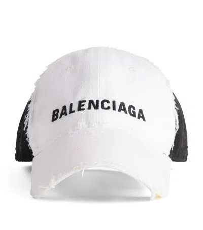 Balenciaga Cotton Logo Baseball Cap In White/black