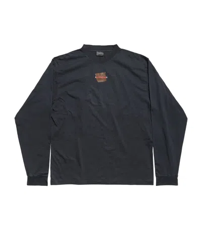 Balenciaga Cotton Logo Long-sleeve T-shirt In Black