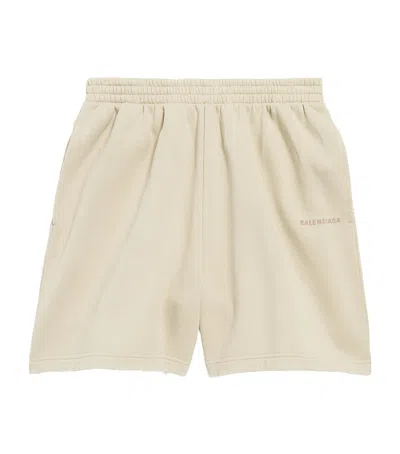 Balenciaga Cotton Logo Shorts In Beige
