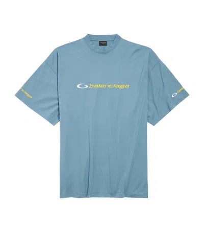 Balenciaga Cotton Logo T-shirt In Blue