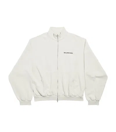 Balenciaga Cotton Logo Zip-up Jacket In White