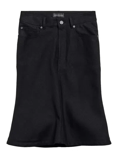 Balenciaga Cotton Midi Skirt In Black