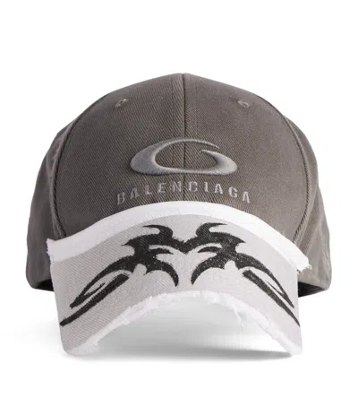 Balenciaga Cotton Patched Baseball Cap In Grey