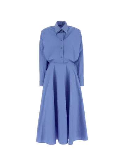 Balenciaga Cotton Poplin Shirt Dress In Blue