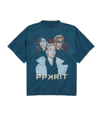 Balenciaga Cotton Oversized Pp Krit T-shirt In Blue