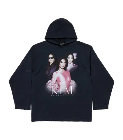 Balenciaga Cotton Printed Hoodie In Black