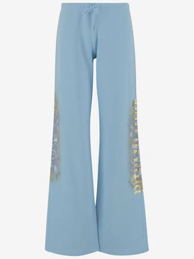 Balenciaga Cotton Printed Joggers In Blue