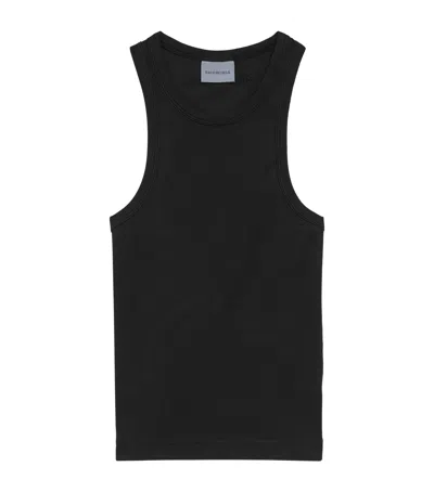 Balenciaga Cotton Ribbed Logo Tank Top In Black