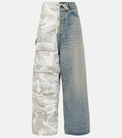 Balenciaga Cotton Ripstop And Denim Cargo Pants In Multicoloured