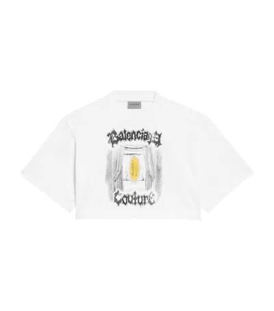 Balenciaga Cotton Salon De Couture Cropped T-shirt In White