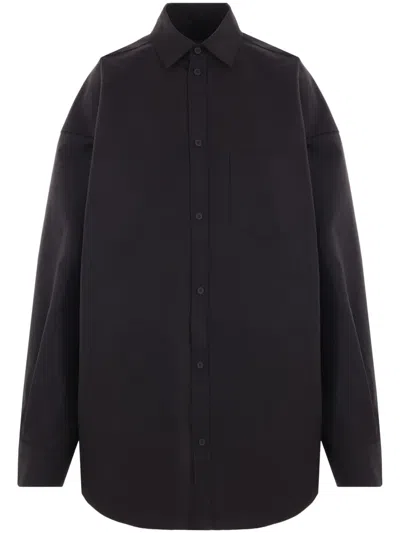 Balenciaga Logo Print Oversized Long-sleeved Shirt In Black
