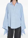 Balenciaga Knotted Cuff Poplin Blouse In Blue
