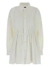 Balenciaga Shirt Dress With Pleated Design And Elastic Waist In Neutral