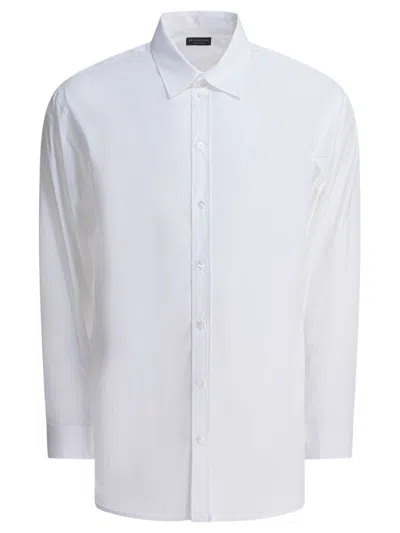 Balenciaga Button-down Long Sleeve Shirt With Curved Hem In Silver