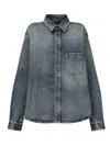 Balenciaga Blue Oversized Shirt With Chest Pocket And Washed Effect In Cotton Woman