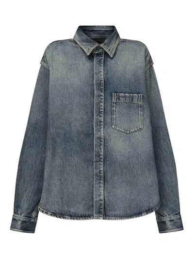 Balenciaga Cotton Shirt With Chest Pocket In Blue