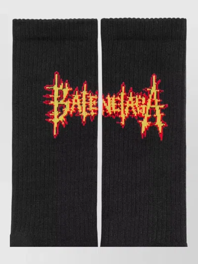 Balenciaga Cotton Socks Ribbed Cuffs Logo Detail In Black
