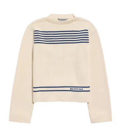 Balenciaga Cotton Striped Sweater In Neutral