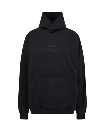 Balenciaga Cotton Sweatshirt With Logo Embroidery In Black
