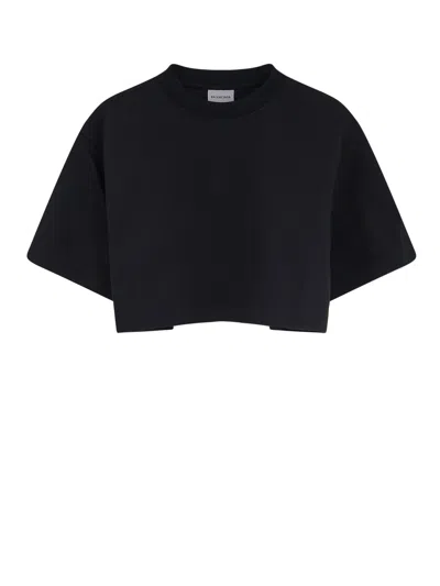 Balenciaga Cropped Crew Neck Top Short Sleeves In Gray