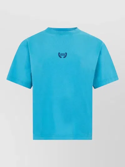 Balenciaga Cotton T Shirt Embroidered Logo Front In Blue