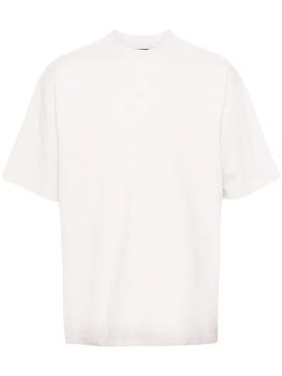 Balenciaga White Cotton Jersey Texture Ribbed Crew Neck T-shirt In Grey