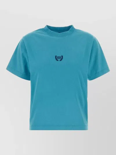 Balenciaga Cotton T Shirt Short Sleeves Crew Neck In Blue
