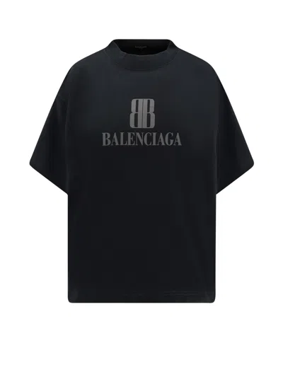 Balenciaga Cotton T-shirt With Logo In Black