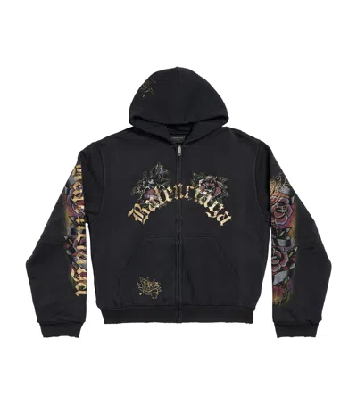 Balenciaga Cotton Tacky Tattoo Zip-up Hoodie In Black