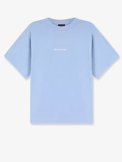 Balenciaga Cotton Logo Print Tee In Blue