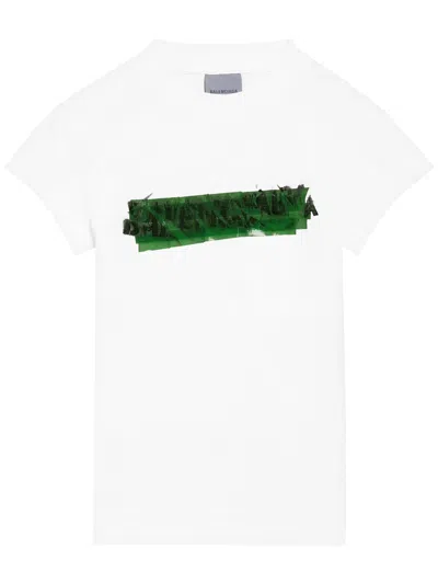 Balenciaga Messy Spray Distressed Logo-print T-shirt In White