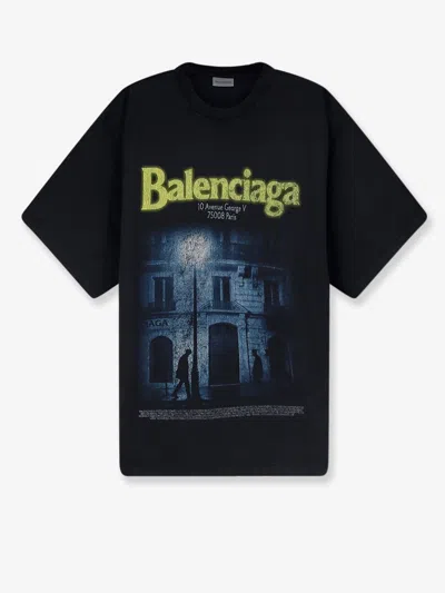 Balenciaga Cotton T-shirt With Front Logo Print In Black