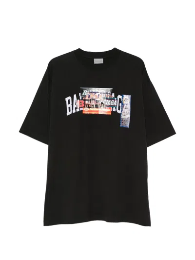 Balenciaga Relaxed Fit Cotton T-shirt With Graphic Print In Black