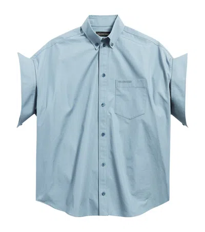 Balenciaga Cotton Tucked Sleeve Shirt In Gray